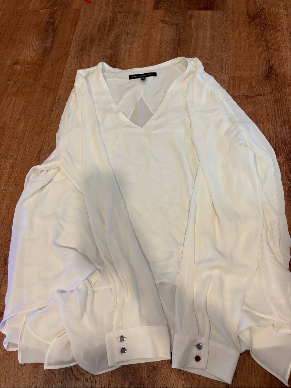 White House Black Market Ivory V-Neck Womens Blouse with Layered Sleeves
